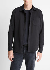 Knit Cotton-Blend Button-Front Shirt in Long Sleeve | VINCE Men