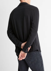 Knit Cotton-Blend Button-Front Shirt in Long Sleeve | VINCE Men