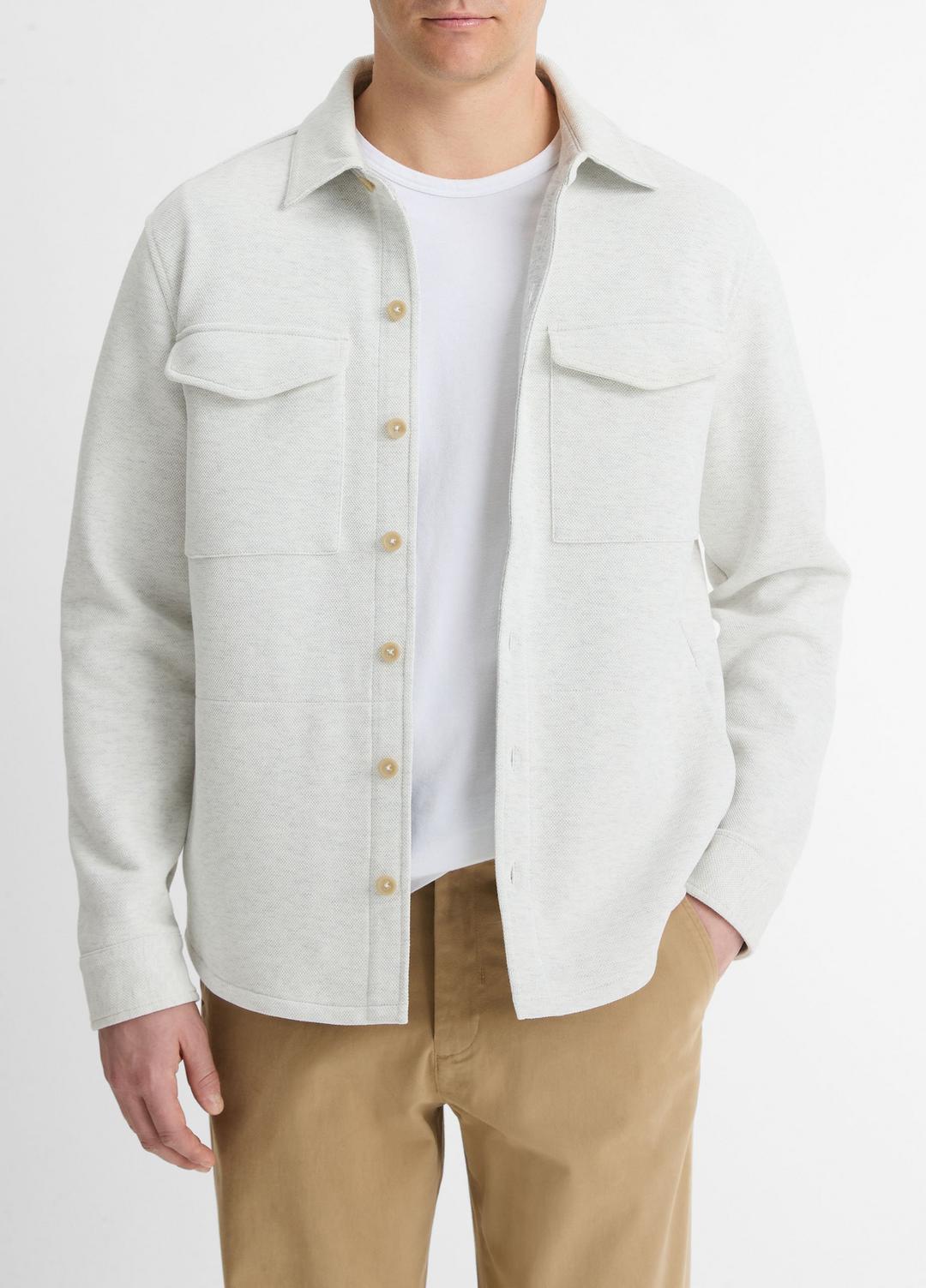 Double-Knit Cotton-Blend Piqué Shirt Jacket in Shirt Jackets | VINCE Men