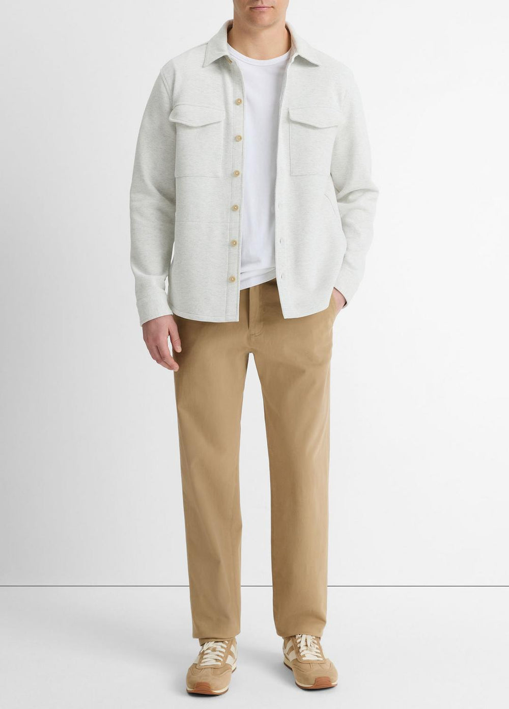 Double-Knit Cotton-Blend Piqué Shirt Jacket in Shirt Jackets | VINCE Men
