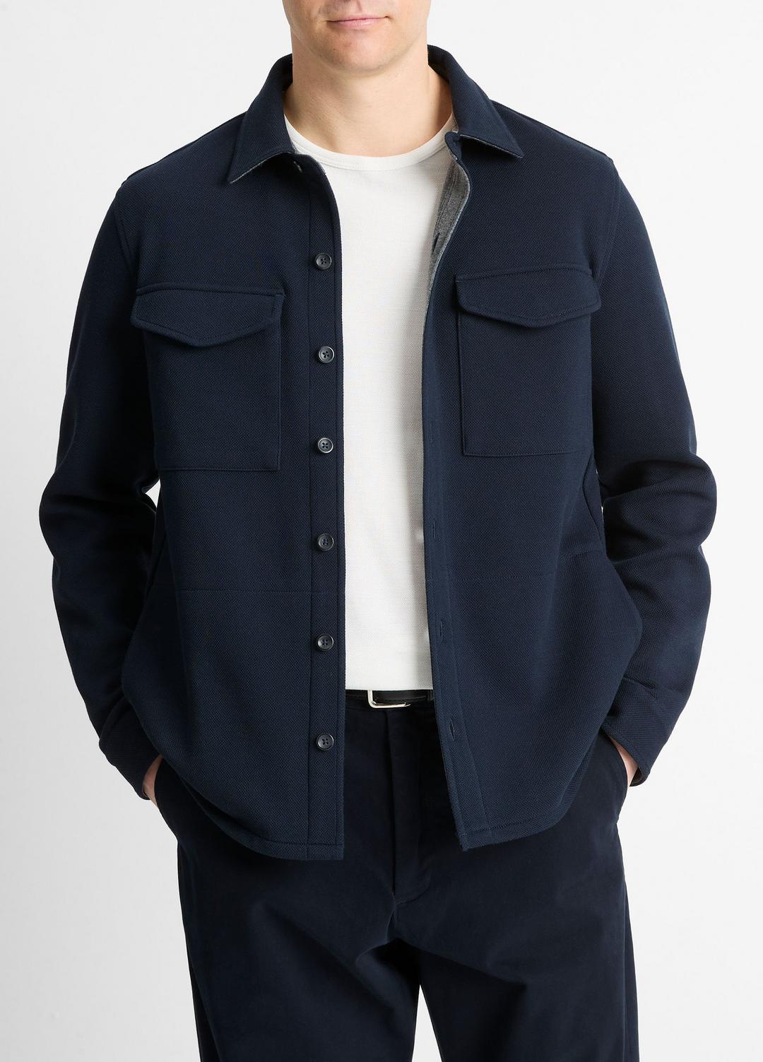 Double-Knit Cotton-Blend Piqué Shirt Jacket in Shirt Jackets | VINCE Men