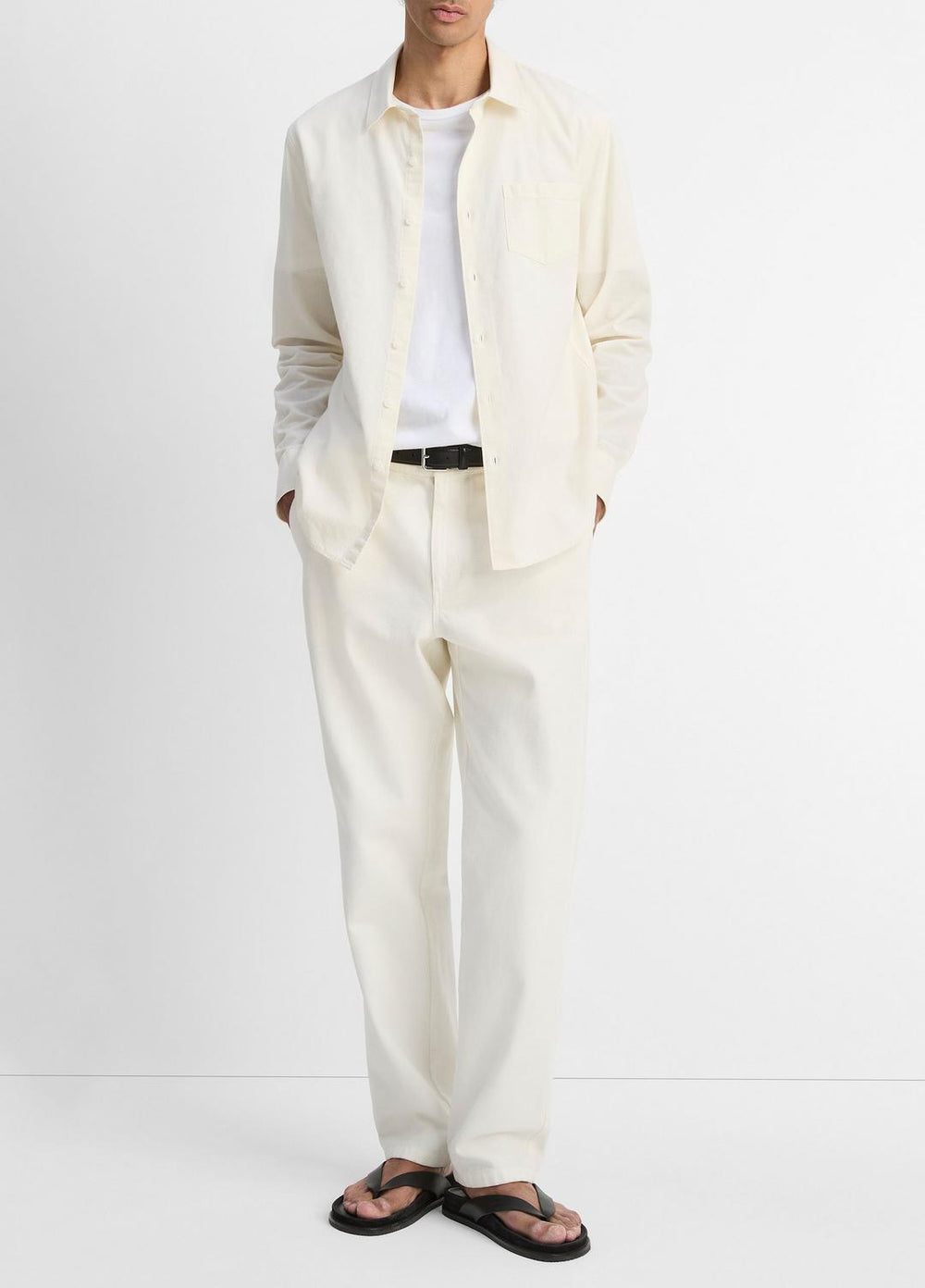 Cotton Chambray Button-Front Shirt in Long Sleeve | VINCE Men