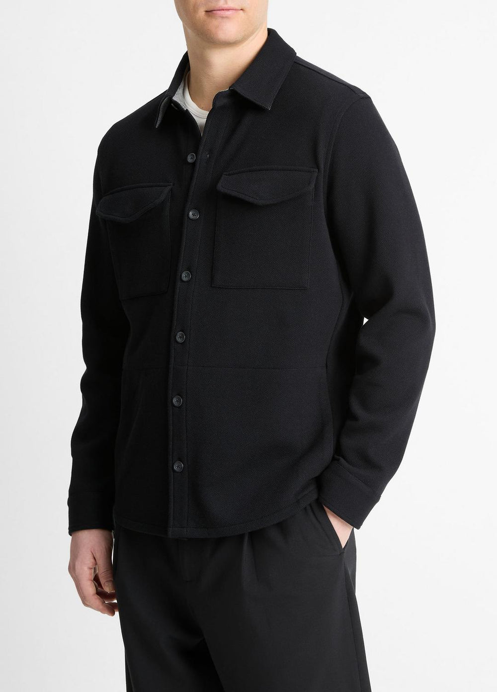 Double-Knit Cotton-Blend Piqué Shirt Jacket in Shirt Jackets | VINCE Men
