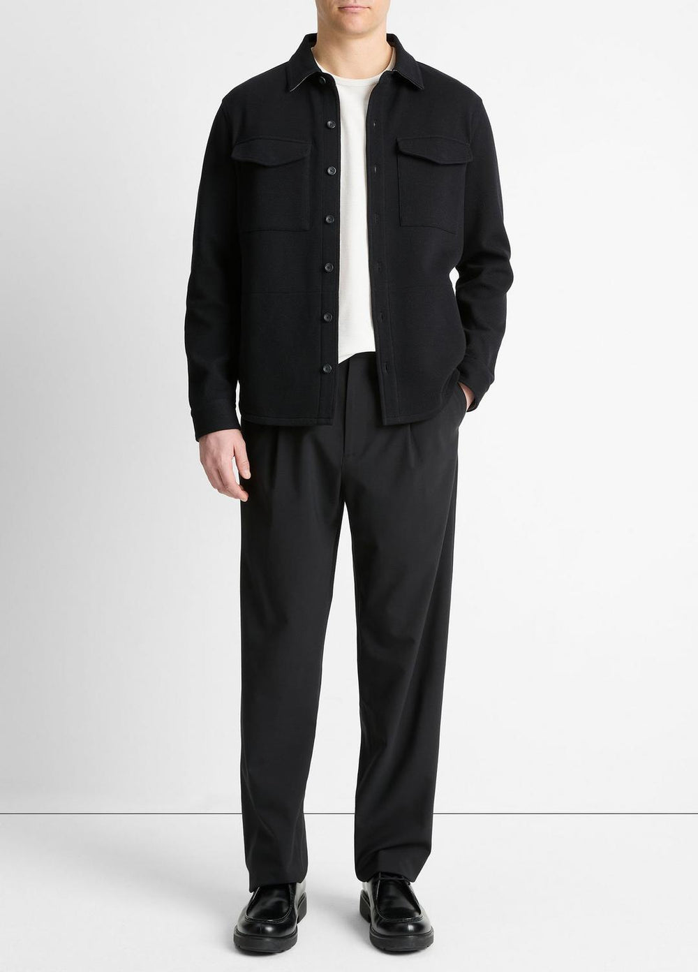 Double-Knit Cotton-Blend Piqué Shirt Jacket in Shirt Jackets | VINCE Men