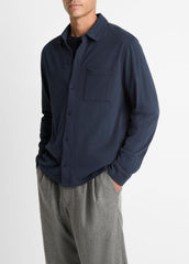 Sueded Cotton Jersey Button-Front Shirt in Long Sleeve | VINCE Men