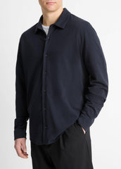 Cotton Piqué Button-Front Shirt in Long Sleeve | VINCE Men