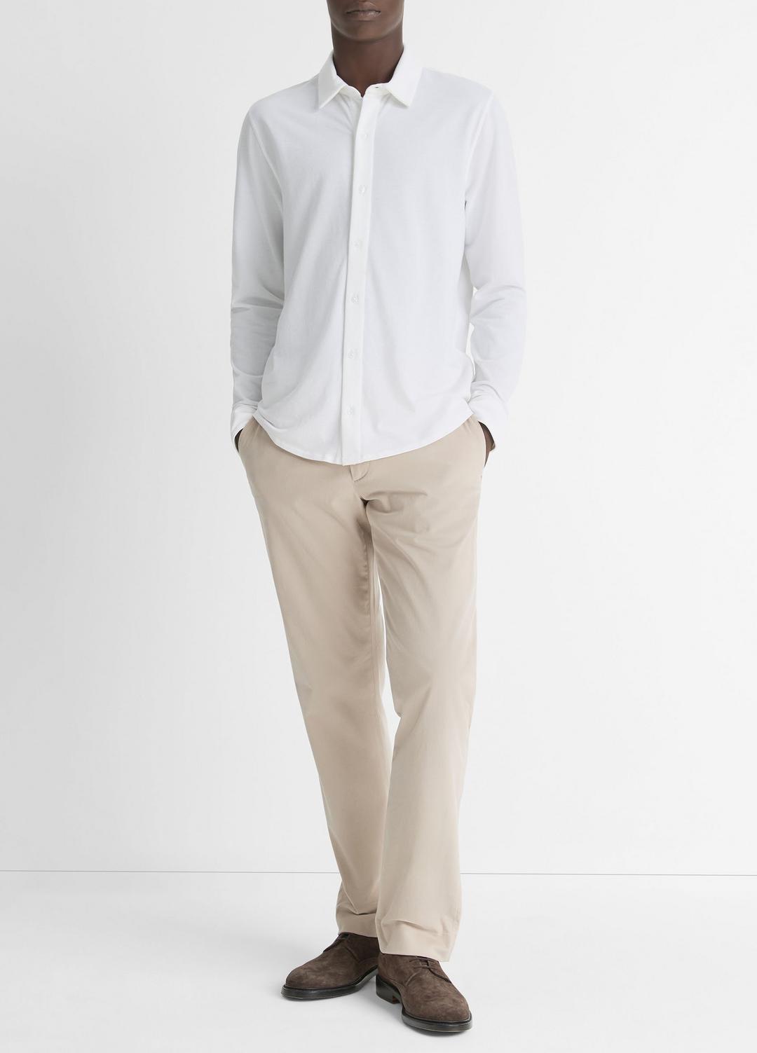 Cotton Piqué Button-Front Shirt in Long Sleeve | VINCE Men