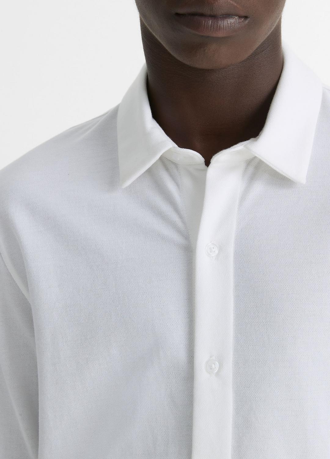 Cotton Piqué Button-Front Shirt in Long Sleeve | VINCE Men