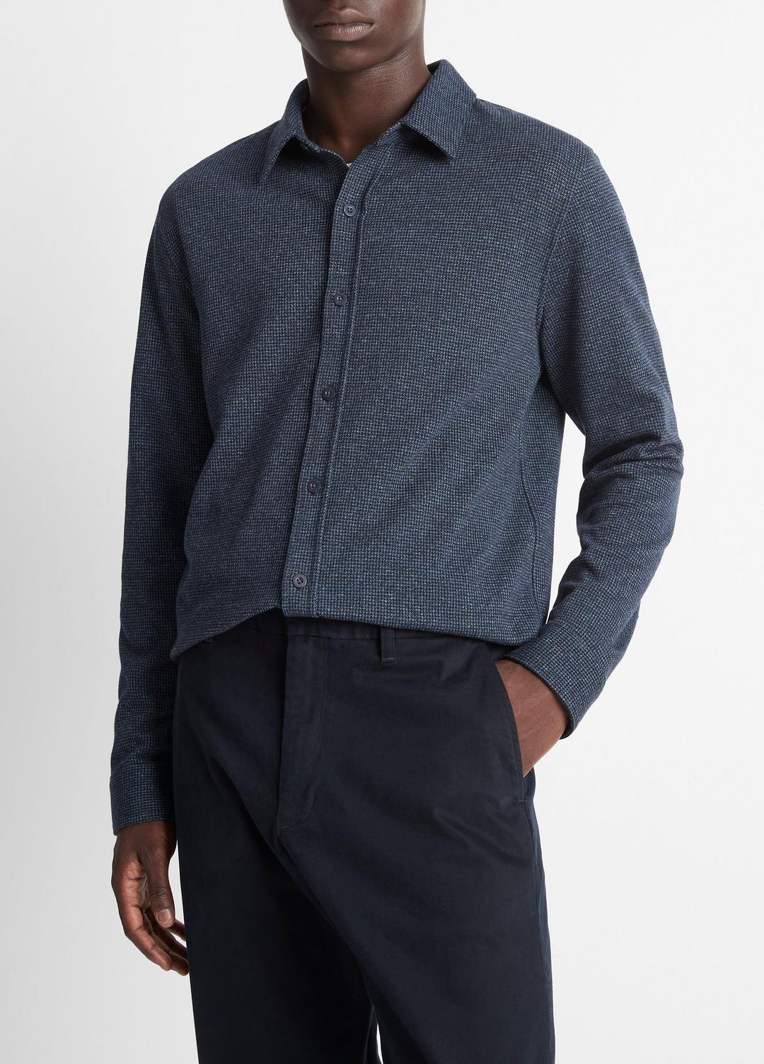 Houndstooth Cotton-Blend Button-Front Shirt in Long Sleeve | VINCE Men