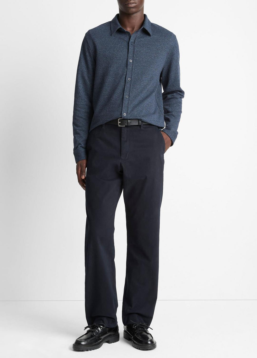 Houndstooth Cotton-Blend Button-Front Shirt in Long Sleeve | VINCE Men