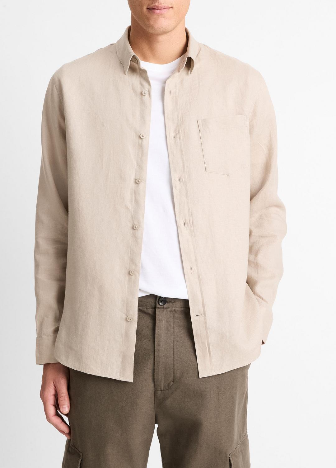 Linen Long-Sleeve Shirt in Long Sleeve | VINCE Men
