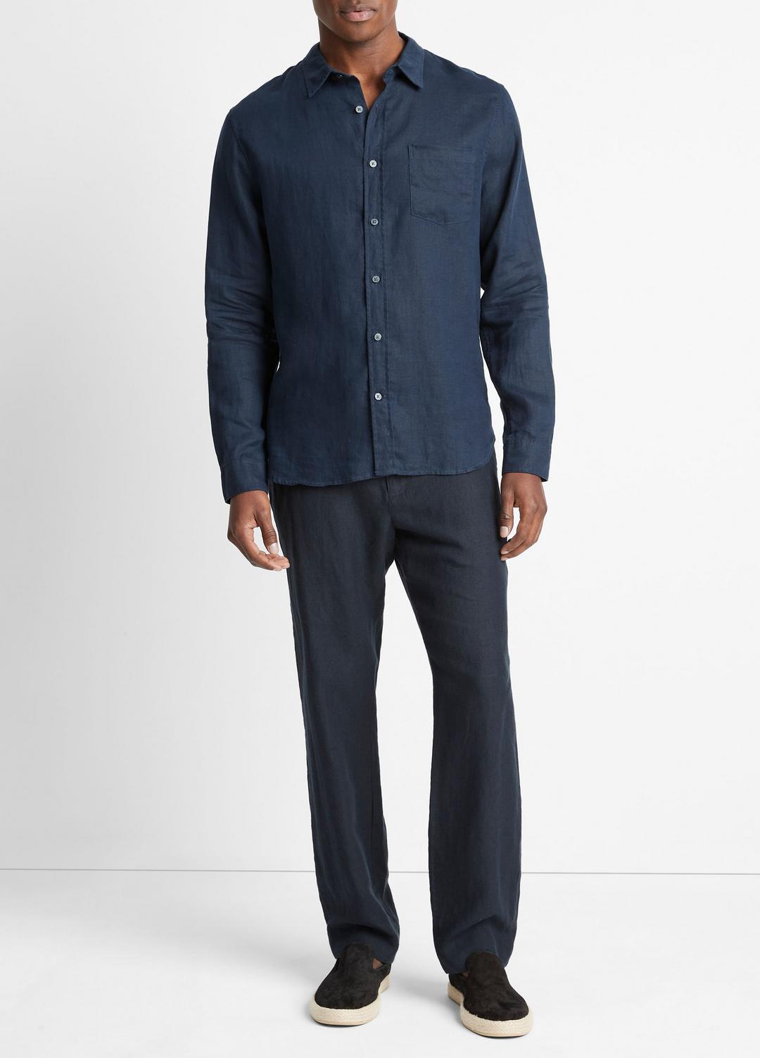 Linen Long-Sleeve Shirt in Long Sleeve | VINCE Men