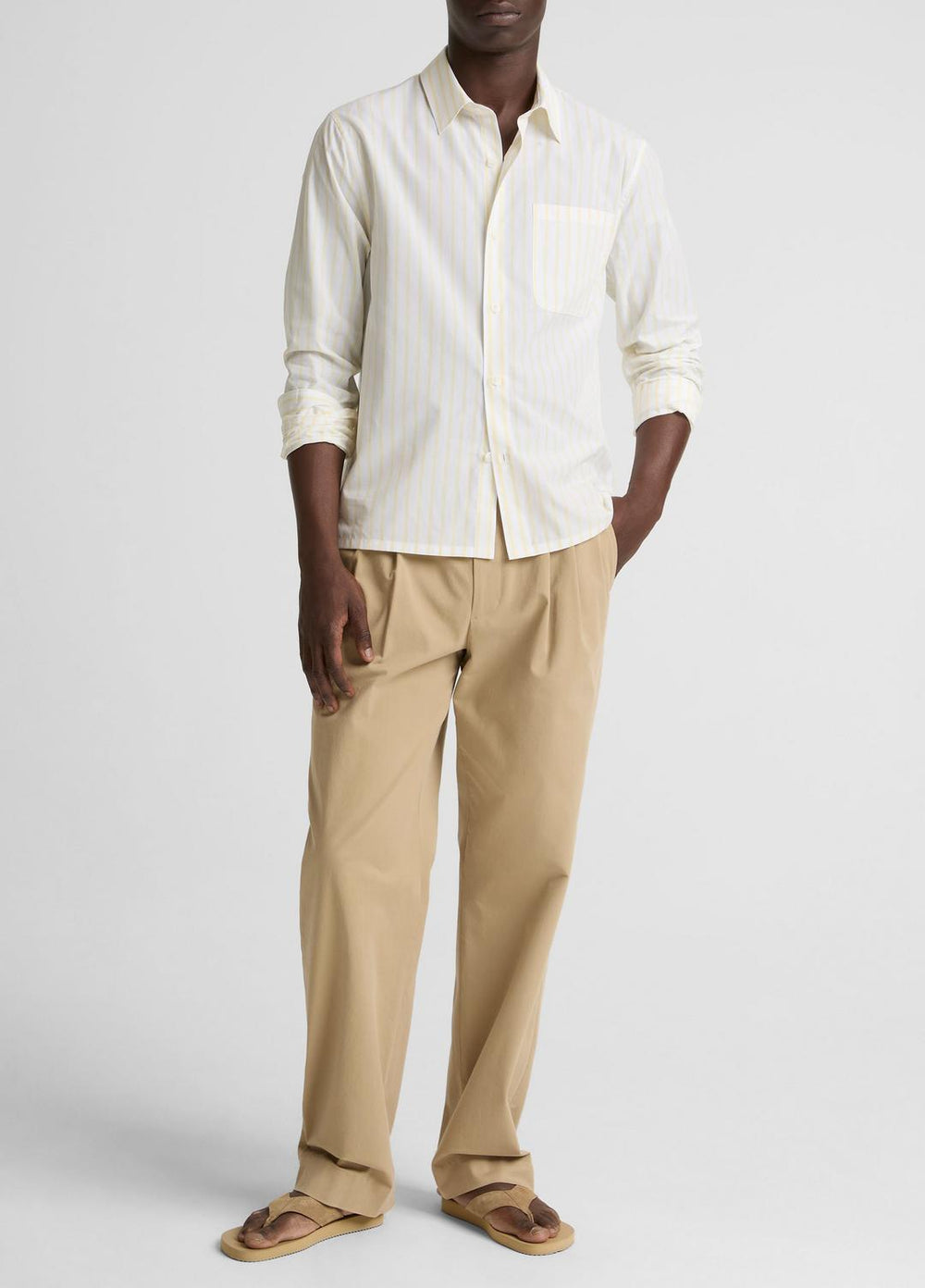 Striped Cotton-Blend Poplin Button-Front Shirt in Long Sleeve | VINCE Men