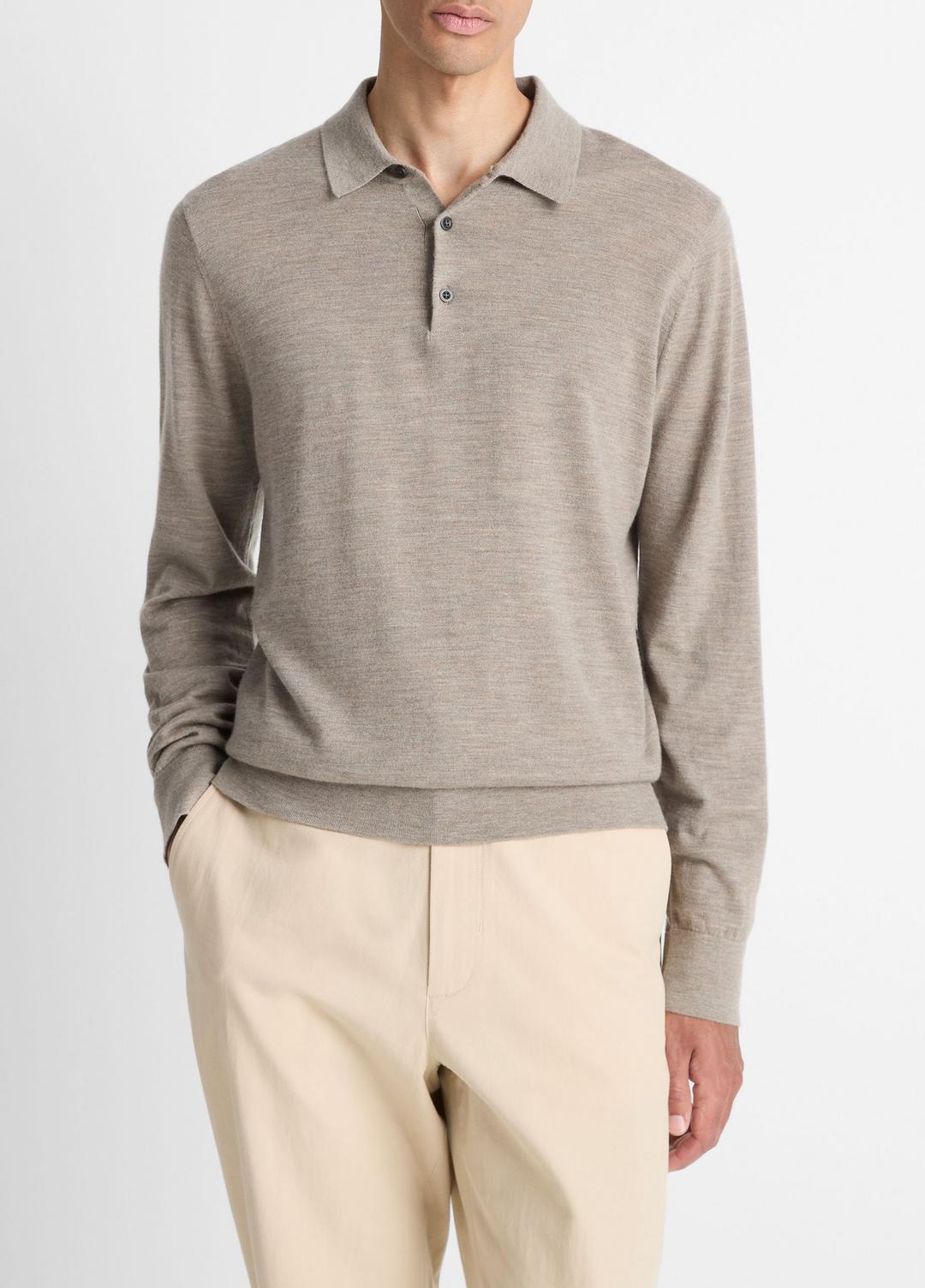 Featherweight Merino Wool-Cashmere Polo Sweater in Long Sleeve | VINCE Men