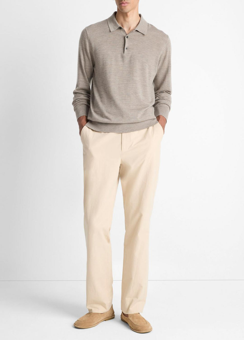 Featherweight Merino Wool-Cashmere Polo Sweater in Long Sleeve | VINCE Men