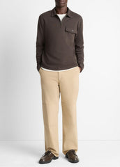 Herringbone Cotton-Blend Zip Polo Shirt in Henleys & Polos | VINCE Men