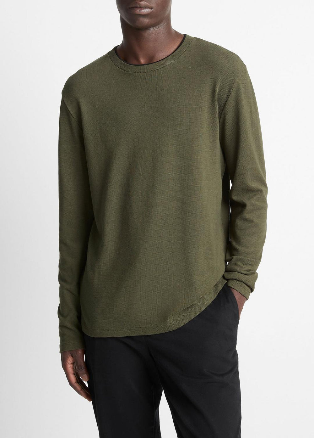 Micro-Waffle Pima Cotton Double-Collar Long-Sleeve T-Shirt in Long Sleeve | VINCE Men