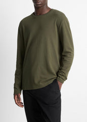 Micro-Waffle Pima Cotton Double-Collar Long-Sleeve T-Shirt in Long Sleeve | VINCE Men