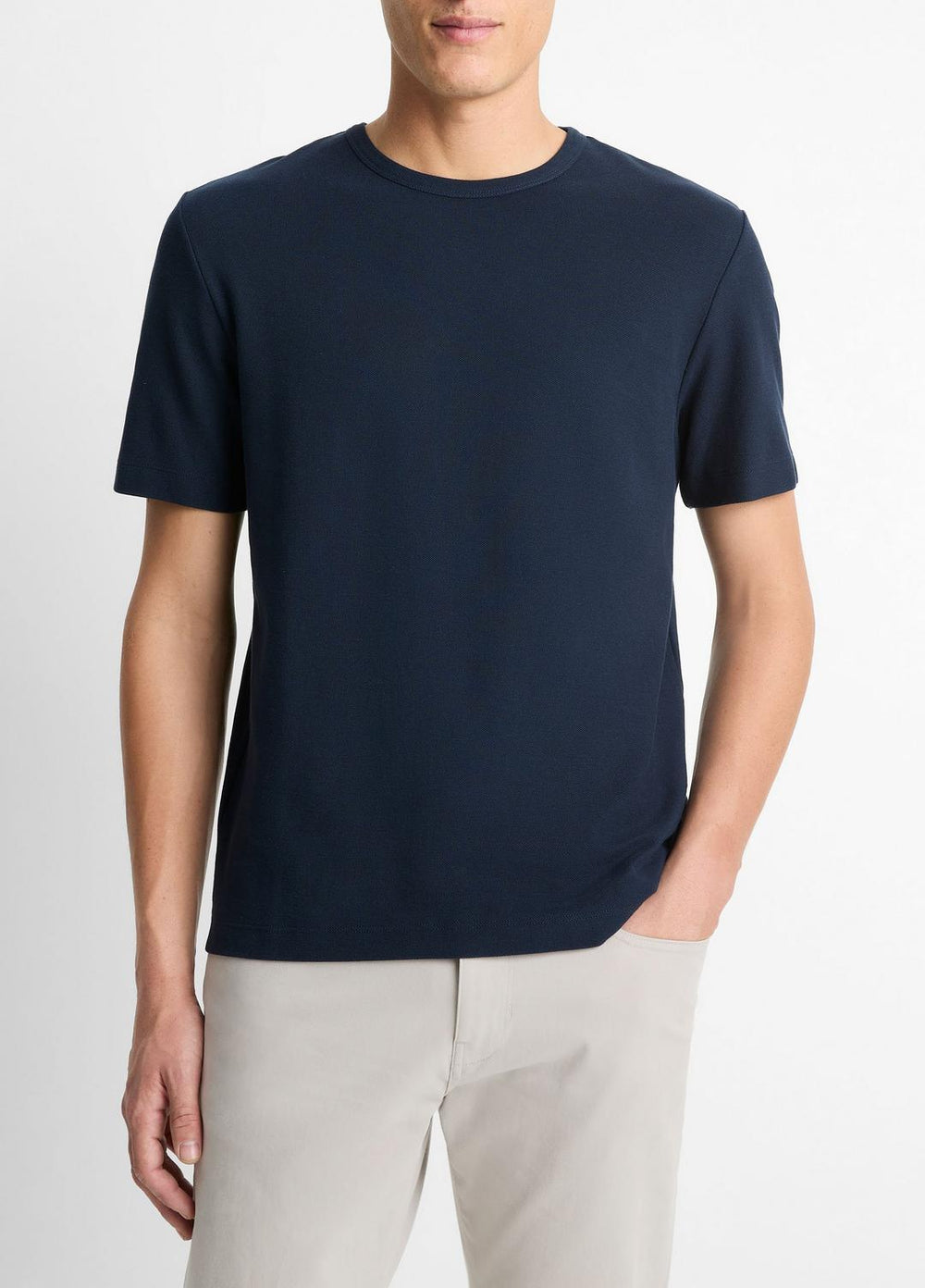 Pima Cotton Piqué Crew Neck T-Shirt in Short Sleeve | VINCE Men