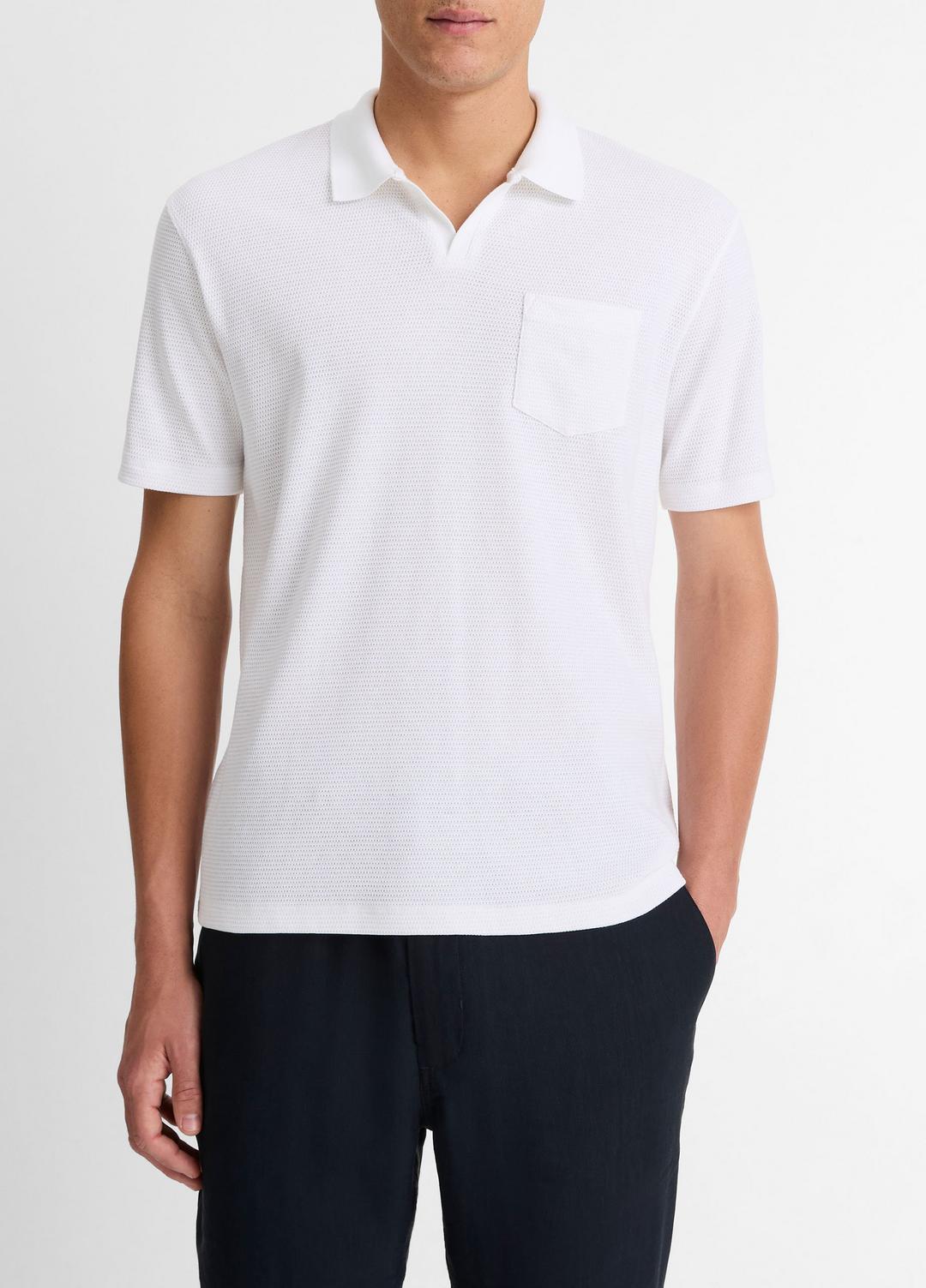 Cotton-Blend Johnny-Collar Polo Shirt in Short Sleeve | VINCE Men