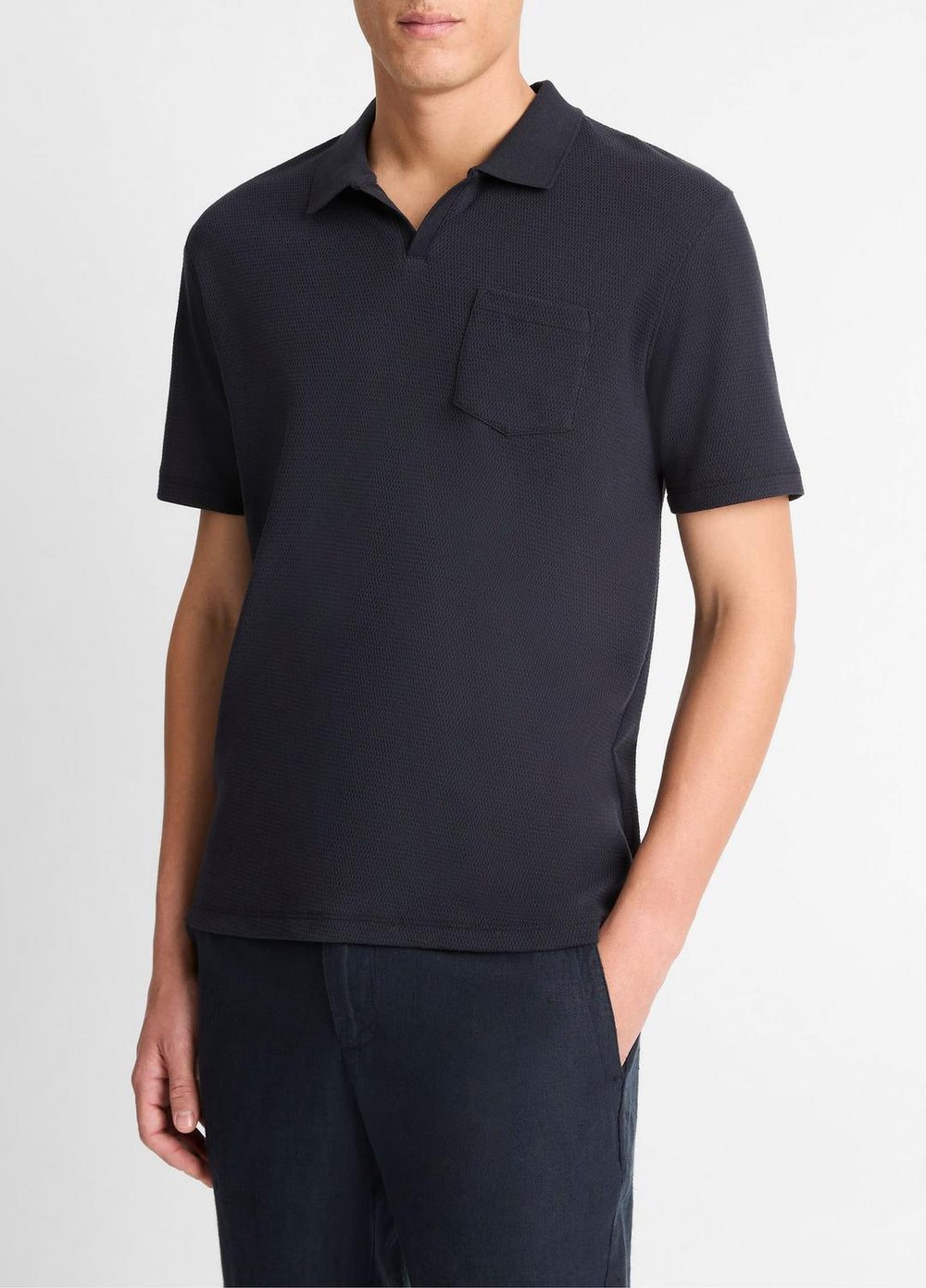 Cotton-Blend Johnny-Collar Polo Shirt in Short Sleeve | VINCE Men