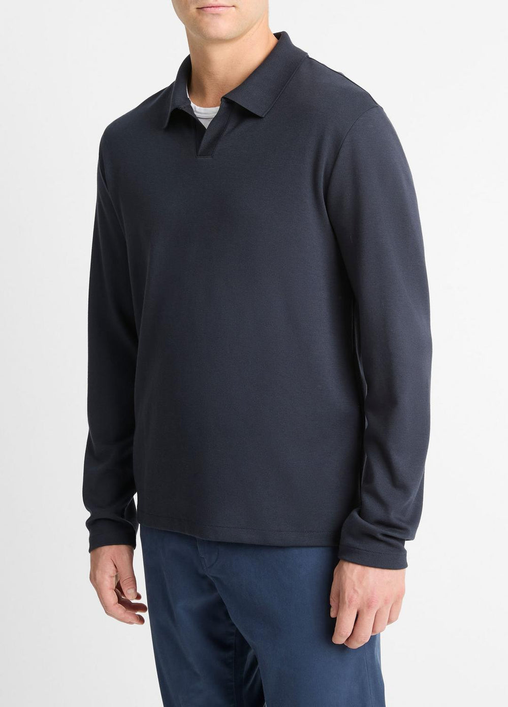 Milano Pima Cotton-Blend Johnny-Collar Shirt in Long Sleeve | VINCE Men