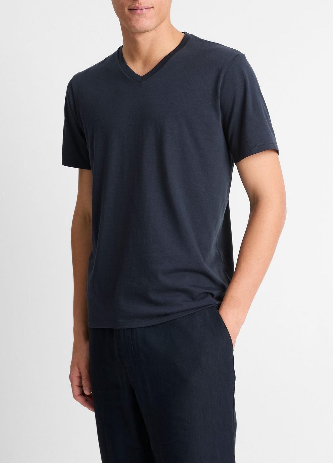 Pima Cotton V-Neck T-Shirt in Short Sleeve | VINCE Men