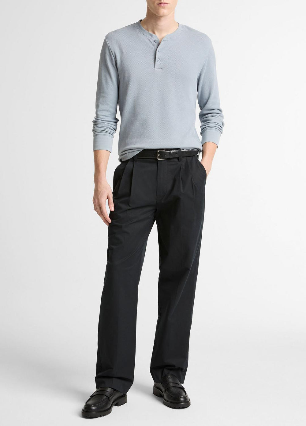 Jacquard-Rib Cotton Henley in Long Sleeve | VINCE Men