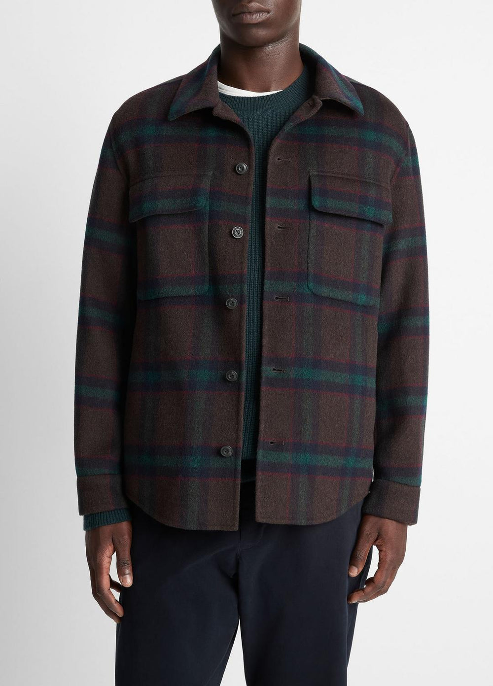 Plaid Splittable Wool-Blend Shirt Jacket in Shirt Jackets | VINCE Men