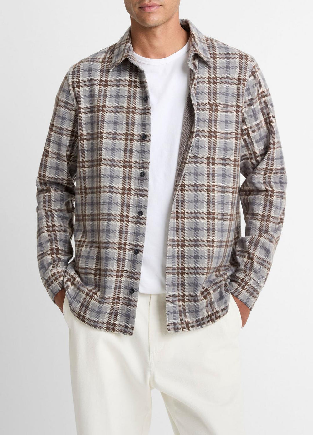 Plaid Cotton-Blend Shirt Jacket in Shirt Jackets | VINCE Men