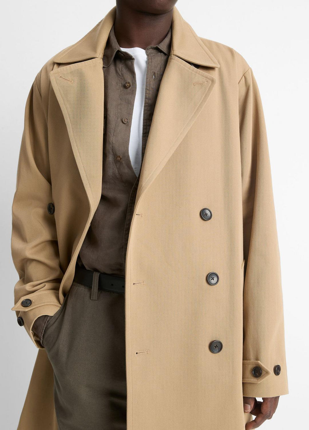 Italian Cotton Double-Breasted Trench Coat in Coats | VINCE Men