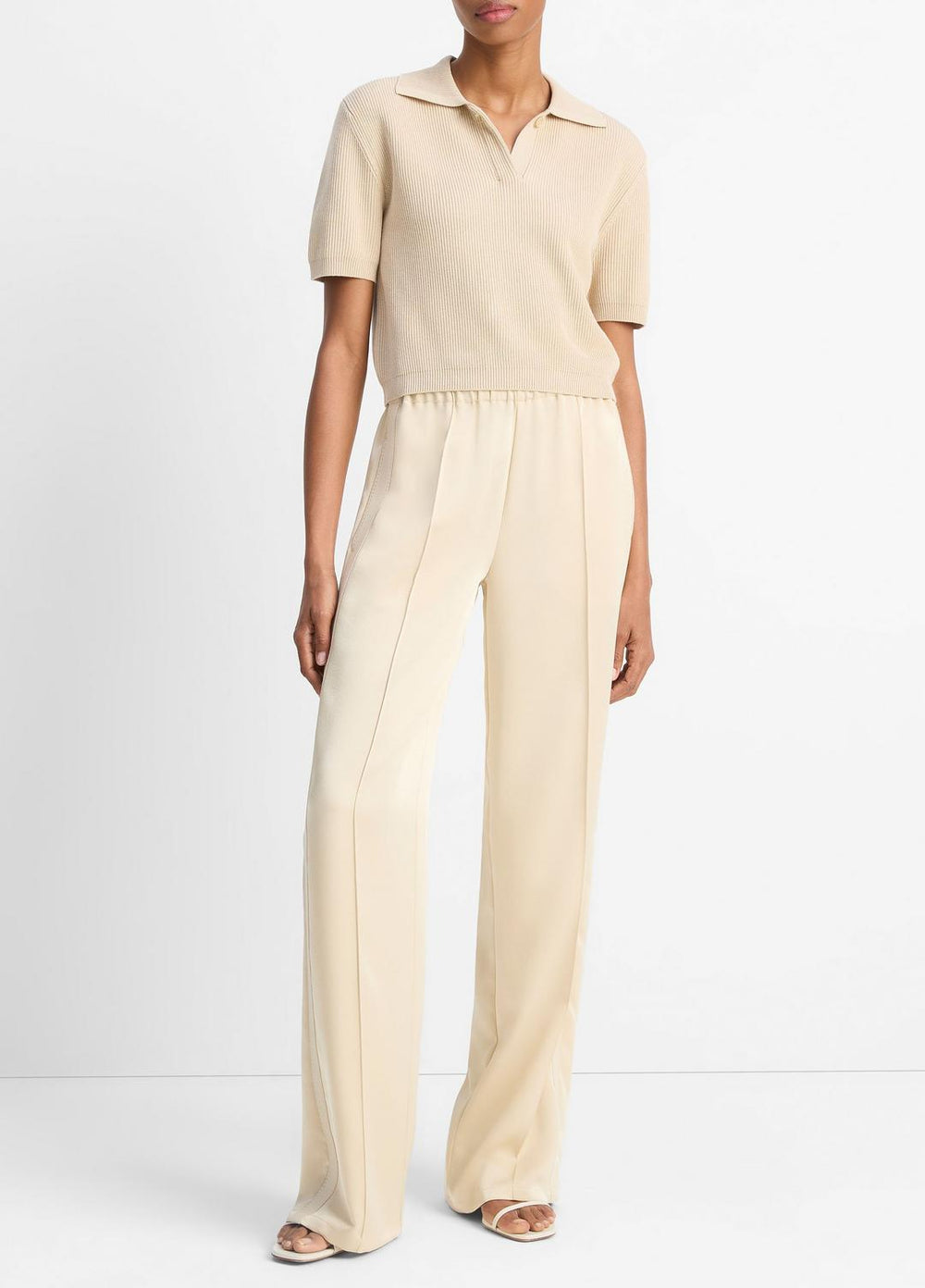 Ribbed Silk-Cotton Polo Sweater in Sweaters | VINCE Sale