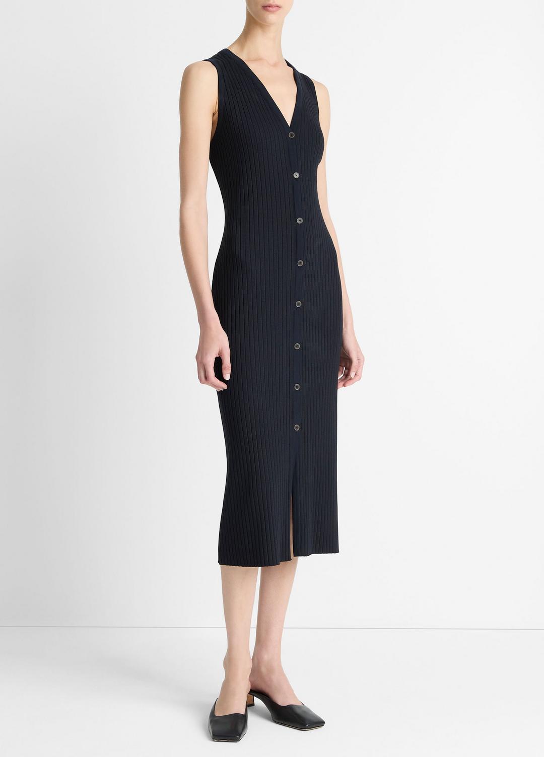 Ribbed Cotton-Blend Button-Front Dress in Dresses & Skirts | VINCE Sale