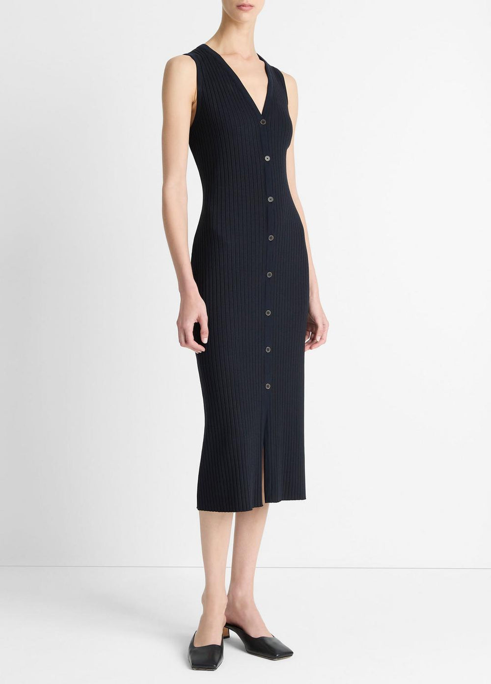 Ribbed Cotton-Blend Button-Front Dress in Dresses & Skirts | VINCE Sale