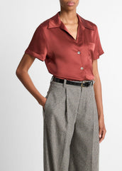 Silk Short-Sleeve Button-Front Shirt in Shirts & Tees | VINCE Sale