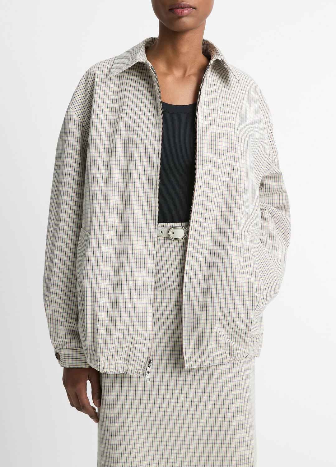 Gardener's Check Cotton Oversized Bomber Jacket in Jackets & Outerwear | VINCE Sale