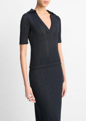 Textural Cotton Elbow-Sleeve Polo Top in Shirts & Tees | VINCE Sale