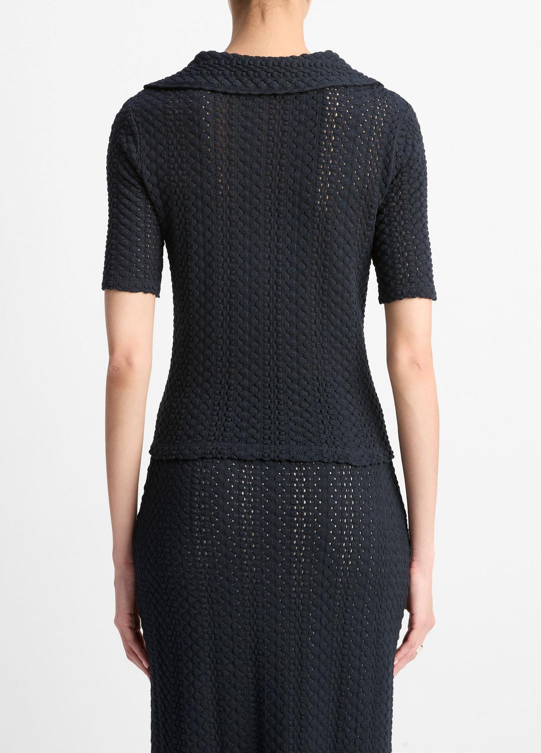 Textural Cotton Elbow-Sleeve Polo Top in Shirts & Tees | VINCE Sale
