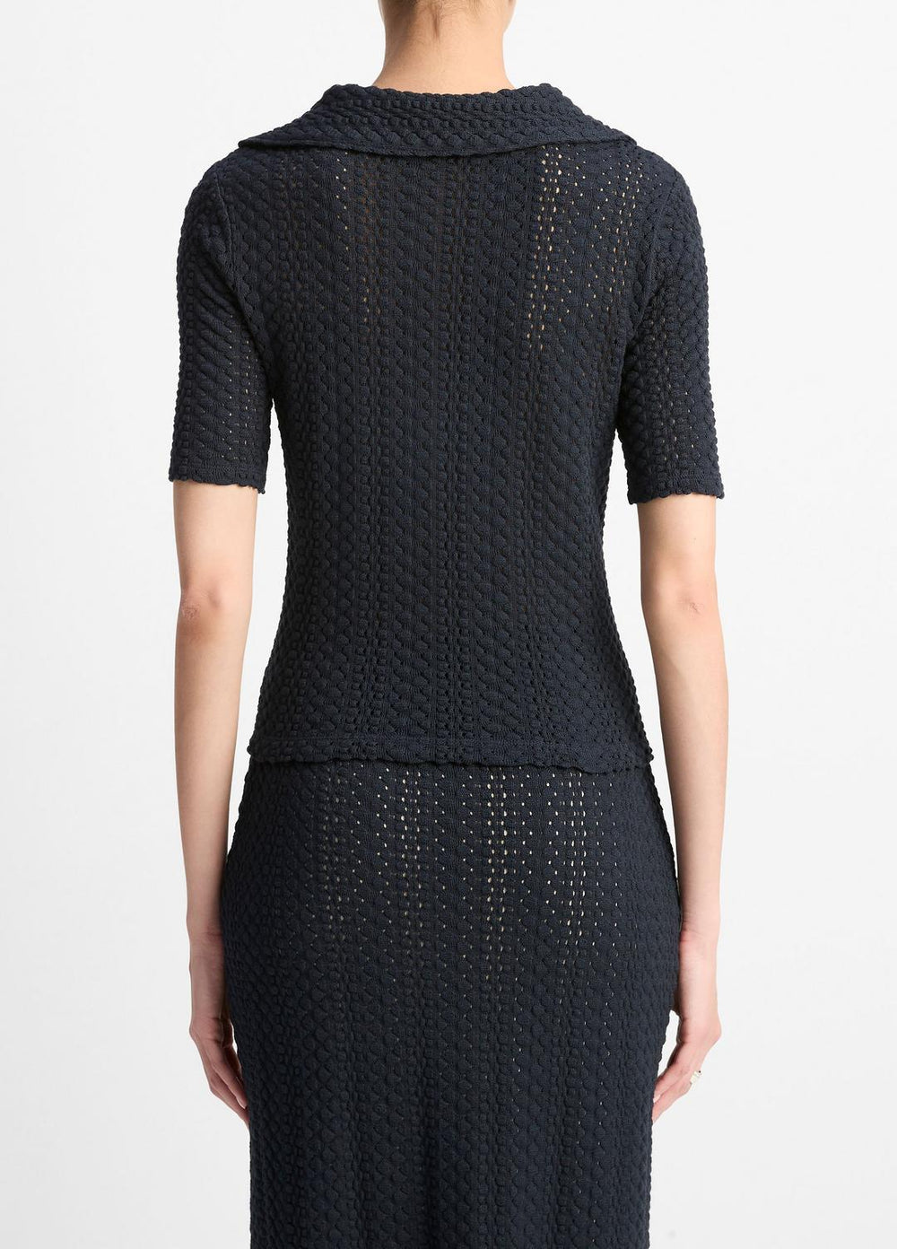 Textural Cotton Elbow-Sleeve Polo Top in Shirts & Tees | VINCE Sale