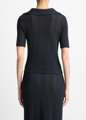 Textural Cotton Elbow-Sleeve Polo Top in Shirts & Tees | VINCE Sale