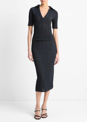 Textural Cotton Elbow-Sleeve Polo Top in Shirts & Tees | VINCE Sale