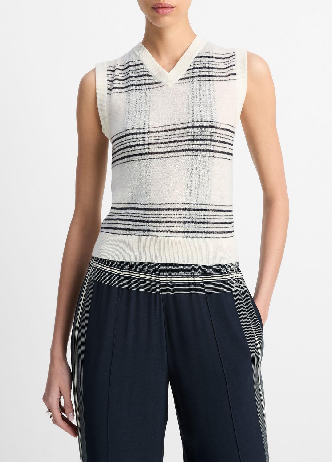 Featherweight Plaid Wool Sweater Vest in Sweaters | VINCE Sale