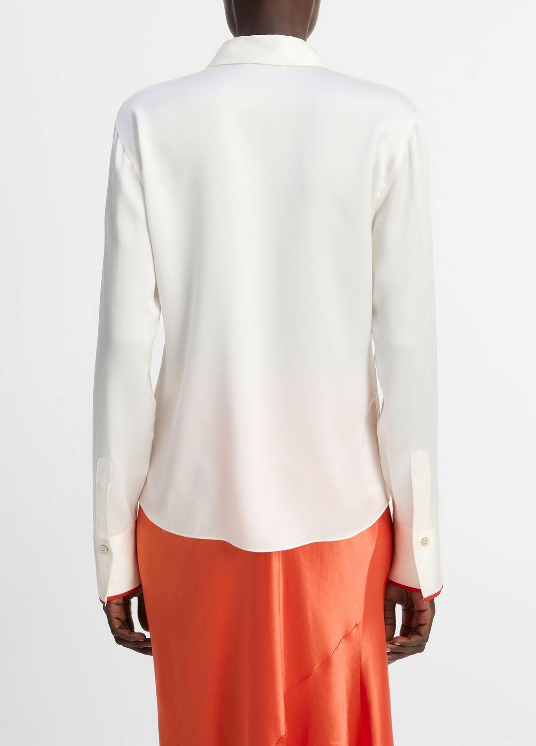 Tipped Silk Button-Front Blouse in Shirts & Tees | VINCE Sale