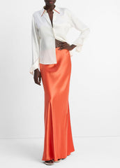 Tipped Silk Button-Front Blouse in Shirts & Tees | VINCE Sale