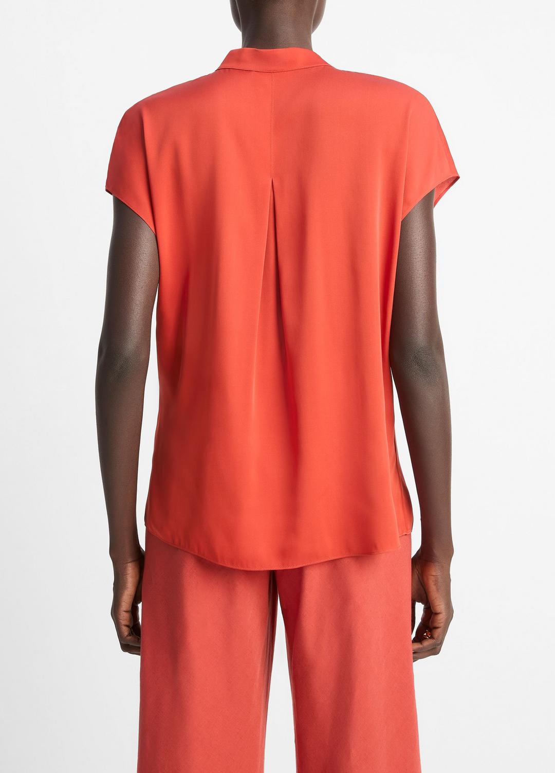 Contrast-Placket Stretch-Silk Cap-Sleeve Blouse in Shirts & Tees | VINCE Sale