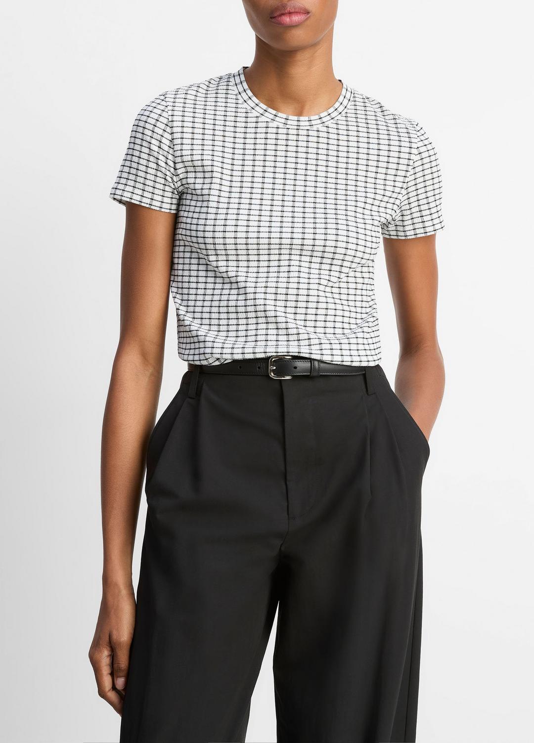 Checked Smocked T-Shirt in Shirts & Tees | VINCE Sale