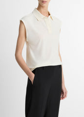 Matte Jersey Cap-Sleeve Polo Top in Shirts & Tees | VINCE Sale
