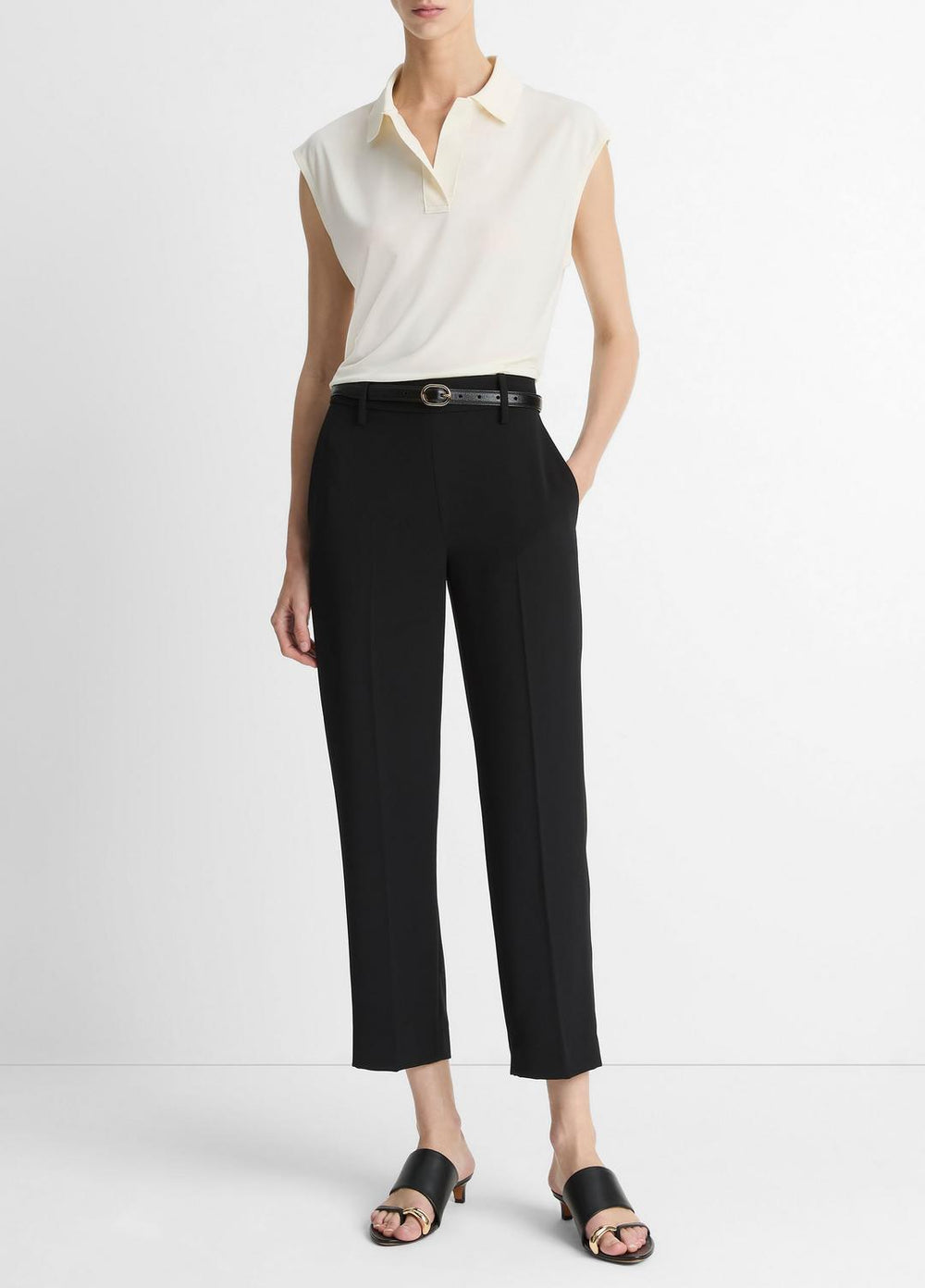 Matte Jersey Cap-Sleeve Polo Top in Shirts & Tees | VINCE Sale