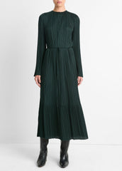 Pleated Satin Long-Sleeve Dress in Dresses & Skirts | VINCE Sale