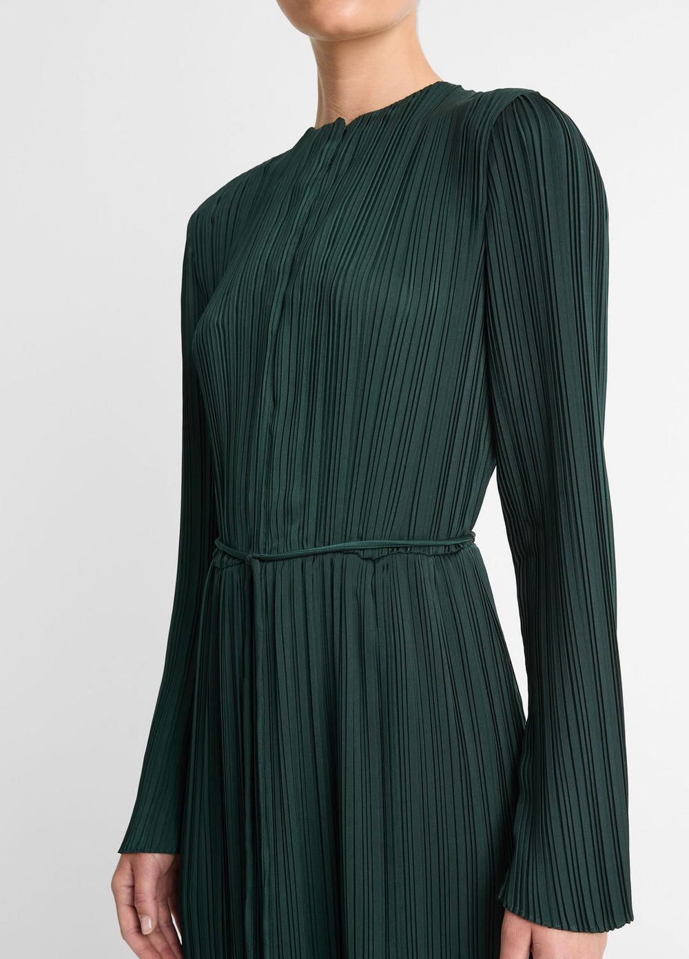 Pleated Satin Long-Sleeve Dress in Dresses & Skirts | VINCE Sale